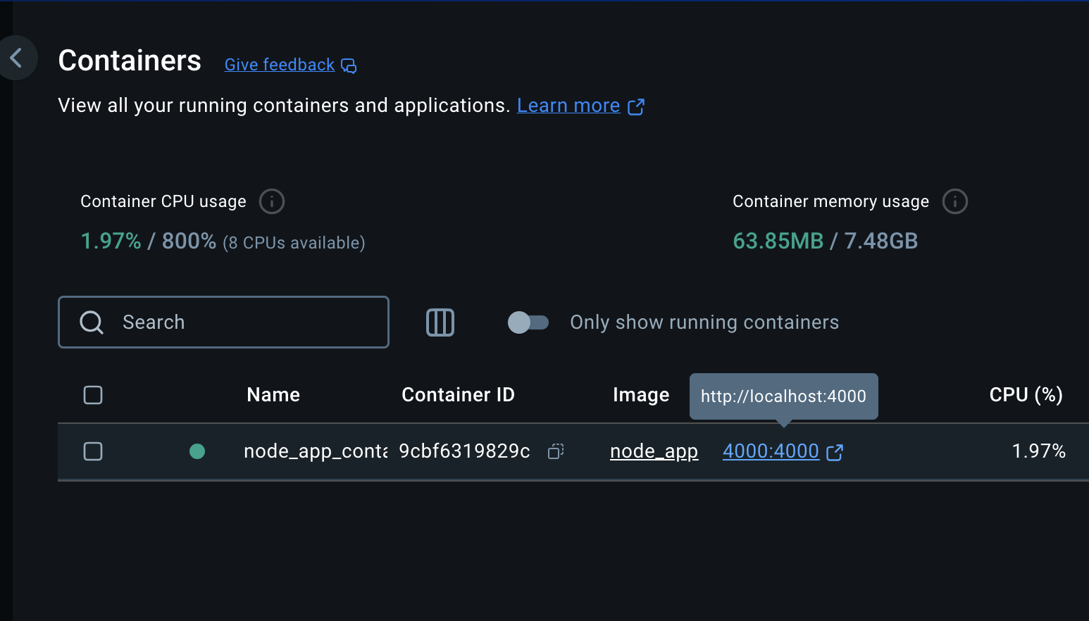 SS of Docker Desktop